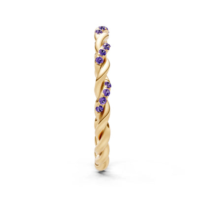 Round Gemstone Dainty Rope Twist Eternity Ring