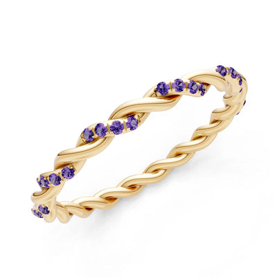 Round Gemstone Dainty Rope Twist Eternity Ring