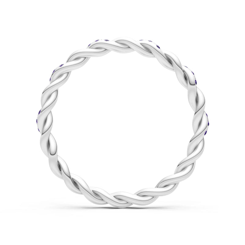 Round Gemstone Dainty Rope Twist Eternity Ring