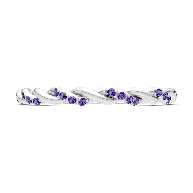 Round Gemstone Dainty Rope Twist Eternity Ring