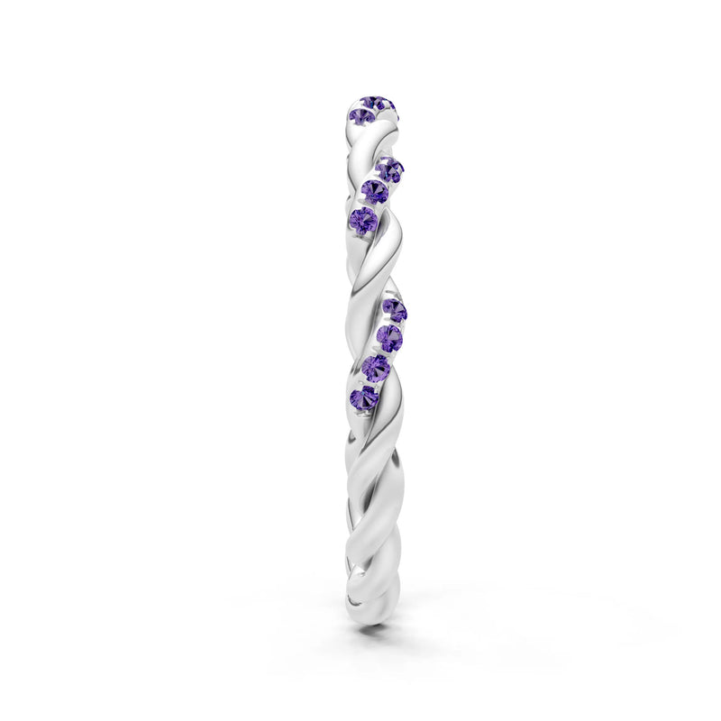 Amethyst Dainty Rope Round Cut Twist Eternity Ring