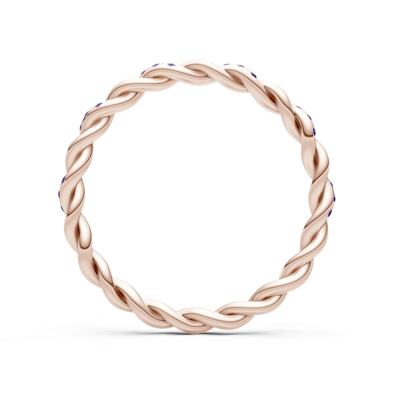 Round Gemstone Dainty Rope Twist Eternity Ring