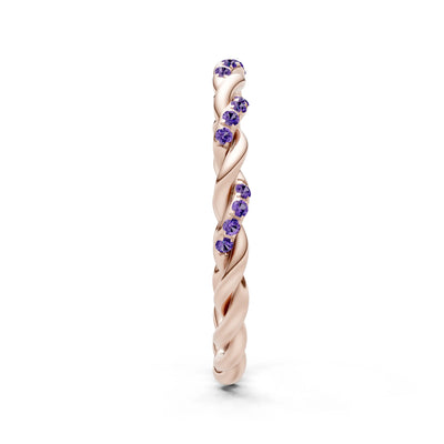 Amethyst Dainty Rope Round Cut Twist Eternity Ring