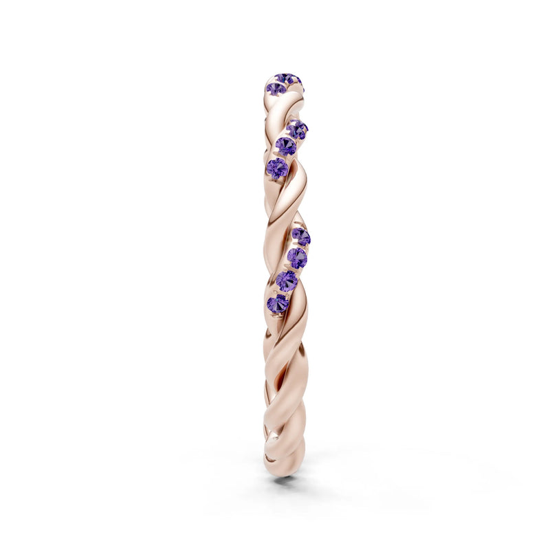 Amethyst Dainty Rope Round Cut Twist Eternity Ring