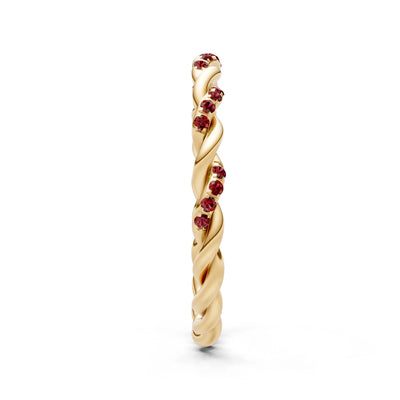 Round Gemstone Dainty Rope Twist Eternity Ring