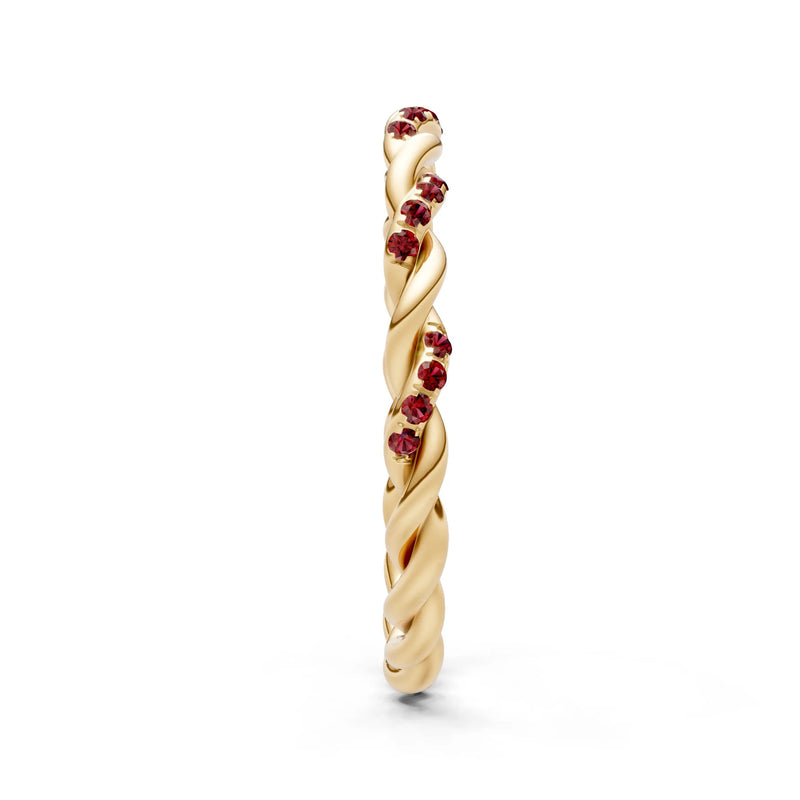 Round Gemstone Dainty Rope Twist Eternity Ring