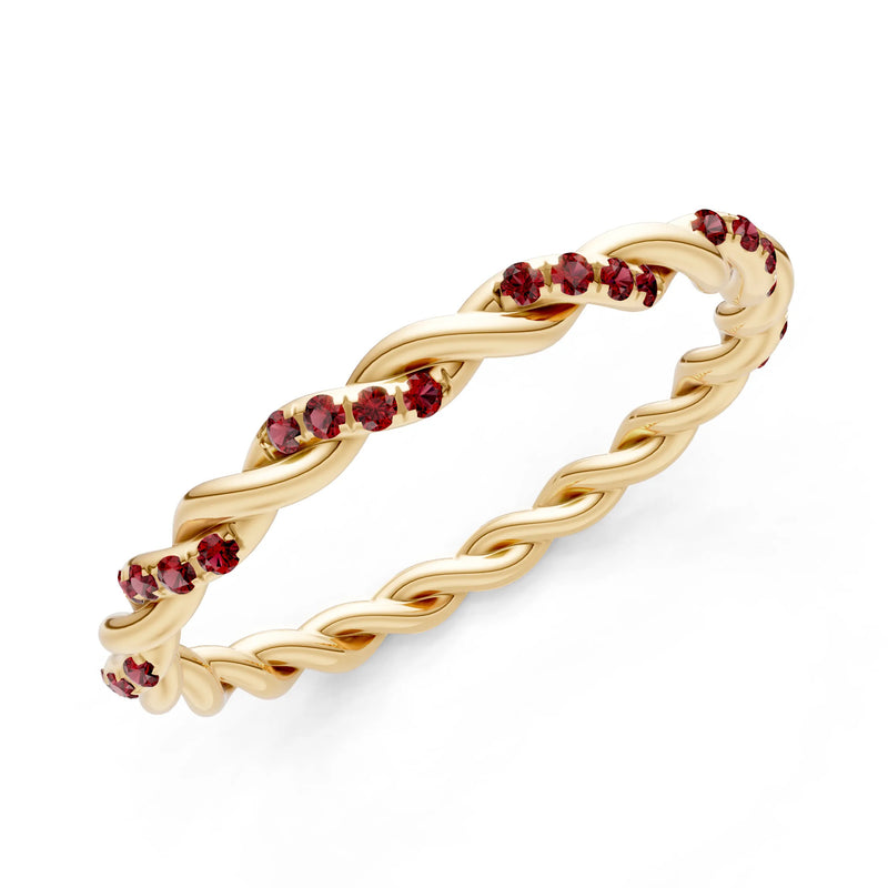 Round Gemstone Dainty Rope Twist Eternity Ring