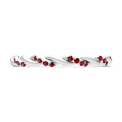 Round Gemstone Dainty Rope Twist Eternity Ring