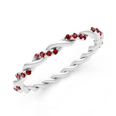 Round Gemstone Dainty Rope Twist Eternity Ring