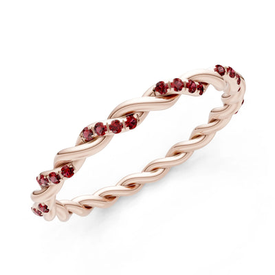Round Gemstone Dainty Rope Twist Eternity Ring
