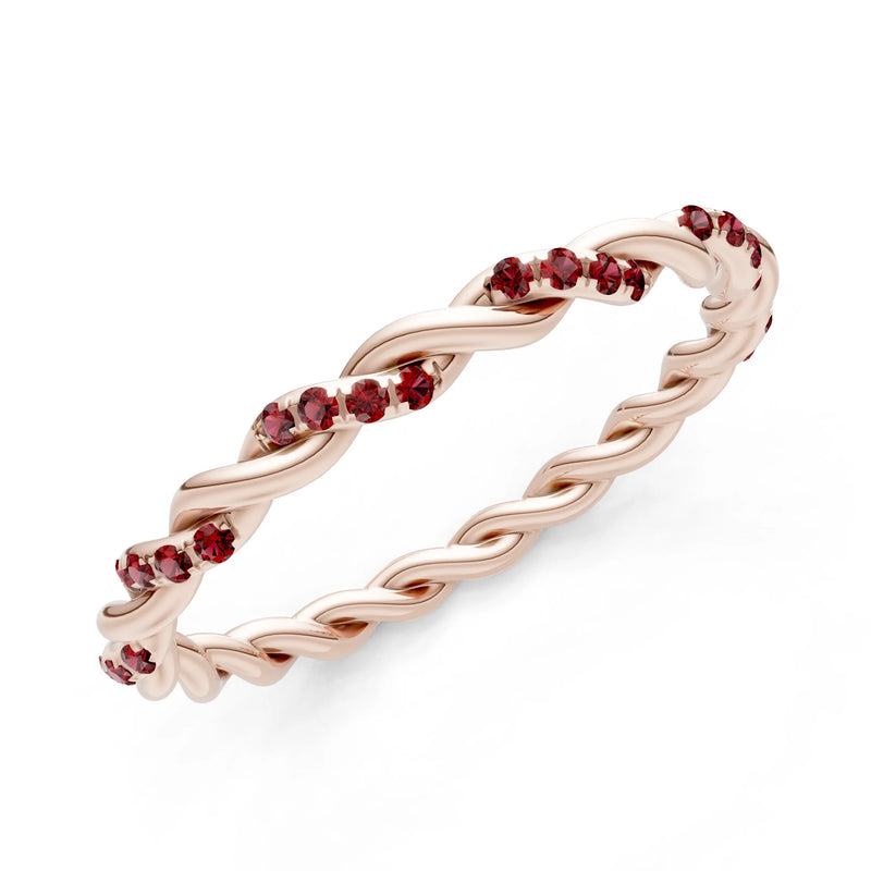 Round Gemstone Dainty Rope Twist Eternity Ring