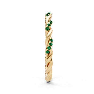 Round Gemstone Dainty Rope Twist Eternity Ring
