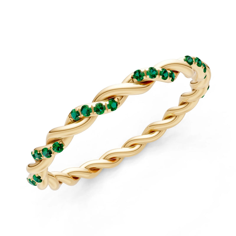 Round Gemstone Dainty Rope Twist Eternity Ring