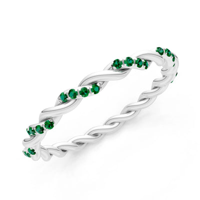 Round Gemstone Dainty Rope Twist Eternity Ring