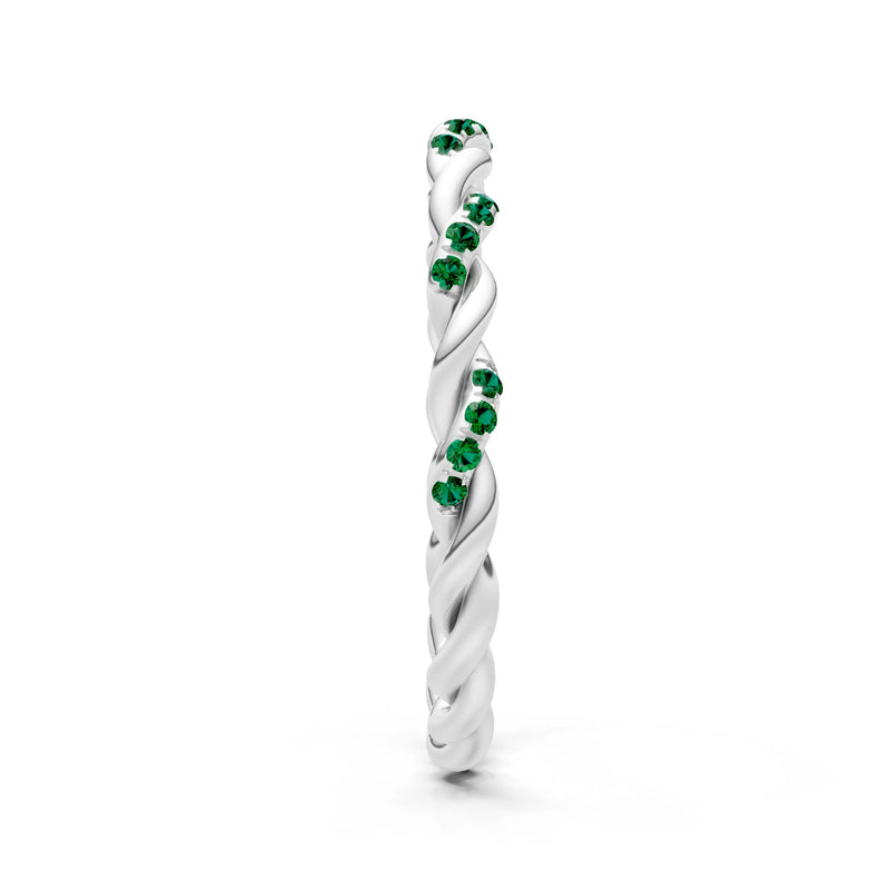 Emerald Dainty Rope Round Cut Twist Eternity Ring