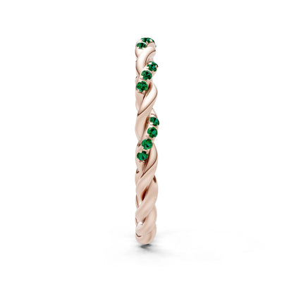 Round Gemstone Dainty Rope Twist Eternity Ring