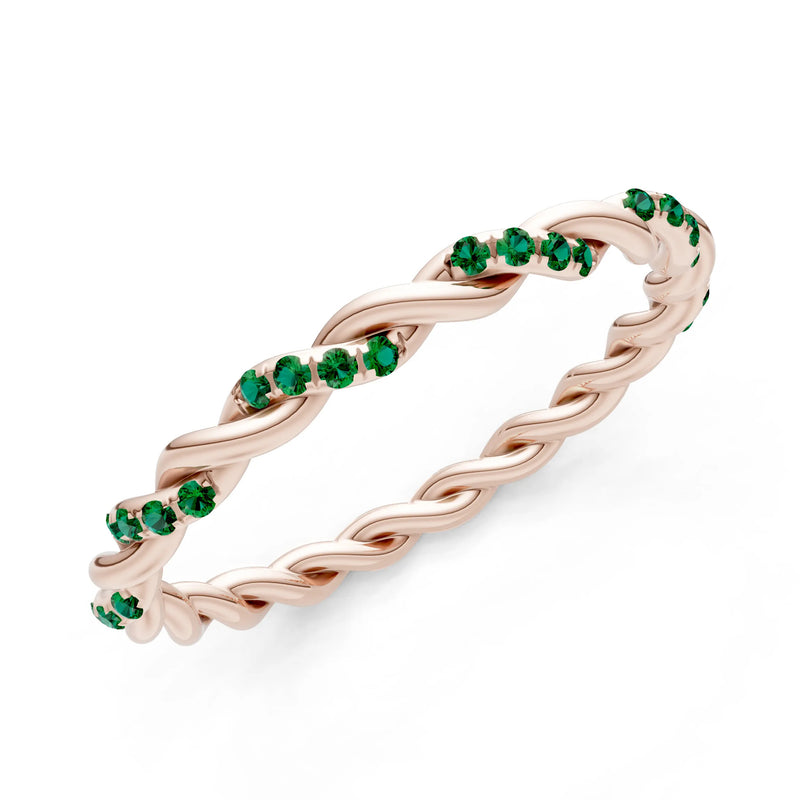 Round Gemstone Dainty Rope Twist Eternity Ring