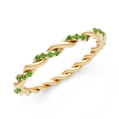 Round Gemstone Dainty Rope Twist Eternity Ring