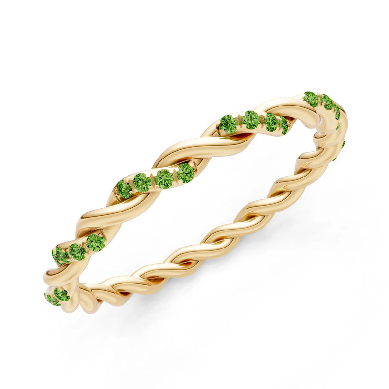 Round Gemstone Dainty Rope Twist Eternity Ring