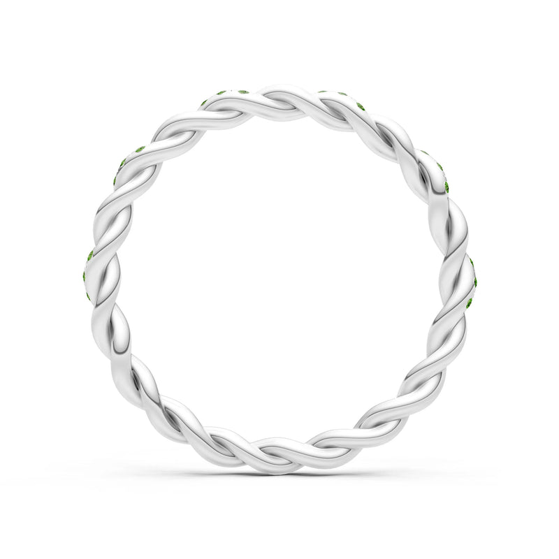 Round Gemstone Dainty Rope Twist Eternity Ring
