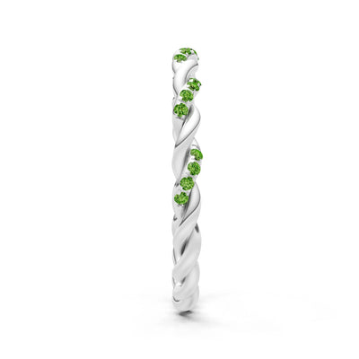 Peridot Dainty Rope Round Cut Twist Eternity Ring
