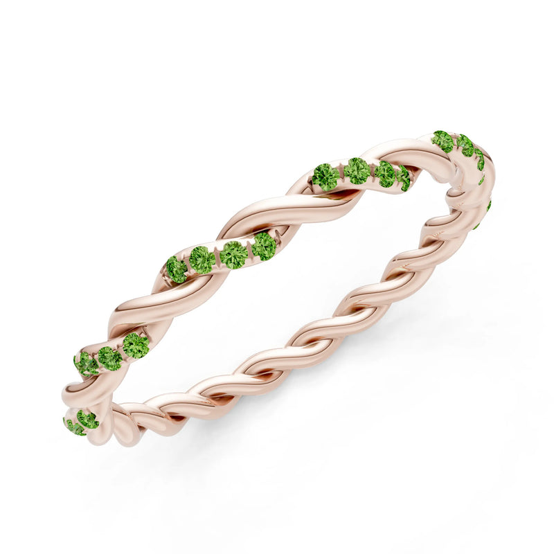Round Gemstone Dainty Rope Twist Eternity Ring