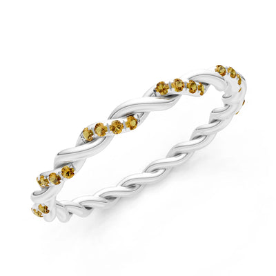 Round Gemstone Dainty Rope Twist Eternity Ring