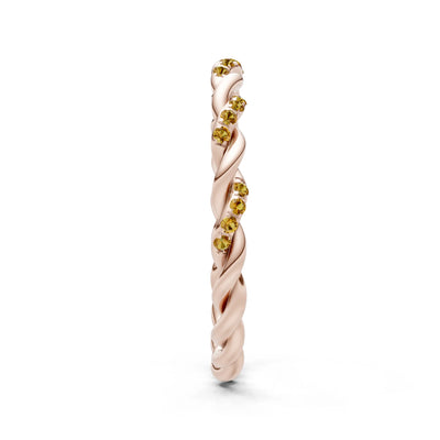 Round Gemstone Dainty Rope Twist Eternity Ring