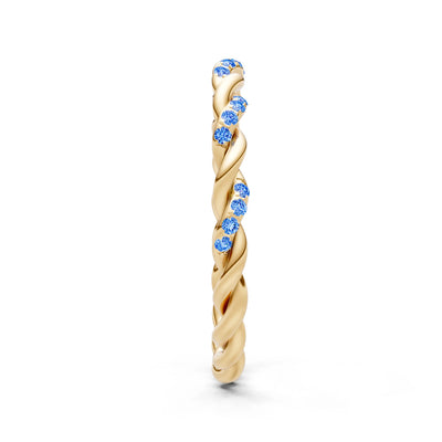 Round Gemstone Dainty Rope Twist Eternity Ring