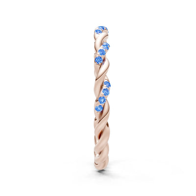 Swiss Blue Topaz Dainty Rope Round Cut Twist Eternity Ring