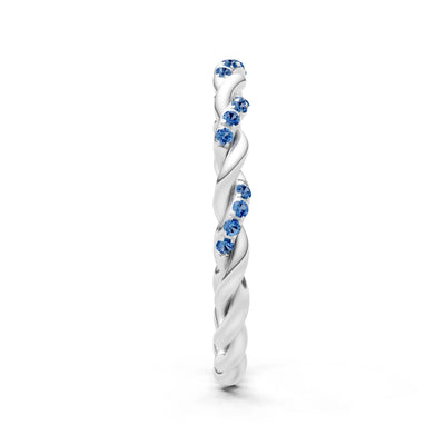 London Blue Topaz Dainty Rope Round Cut Twist Eternity Ring