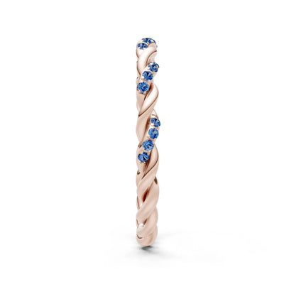 Round Gemstone Dainty Rope Twist Eternity Ring