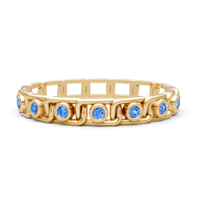 Swiss Blue Topaz Dainty Gypsy Dot Station Round Cut Band