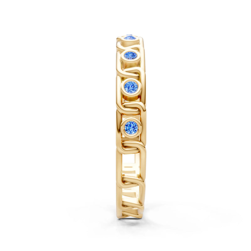 Swiss Blue Topaz Dainty Gypsy Dot Station Round Cut Band