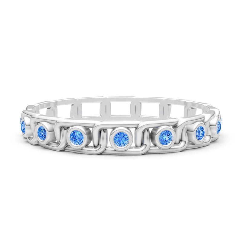 Swiss Blue Topaz Dainty Gypsy Dot Station Round Cut Band