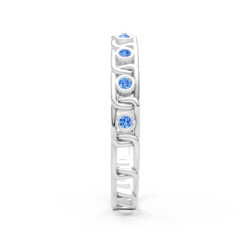 Swiss Blue Topaz Dainty Gypsy Dot Station Round Cut Band