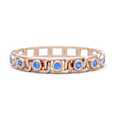 Swiss Blue Topaz Dainty Gypsy Dot Station Round Cut Band