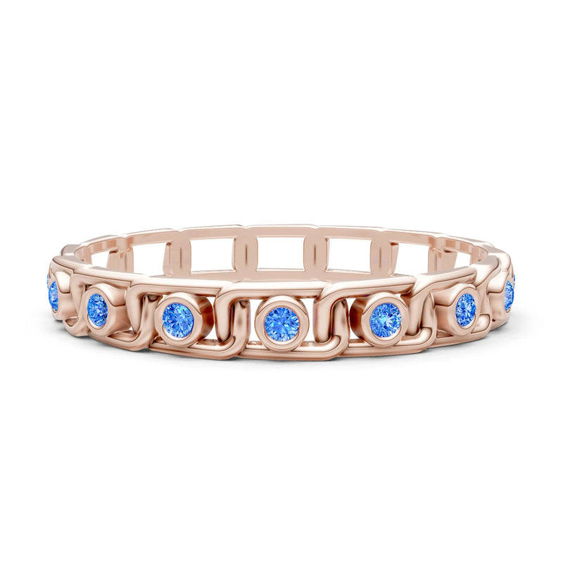 Swiss Blue Topaz Dainty Gypsy Dot Station Round Cut Band
