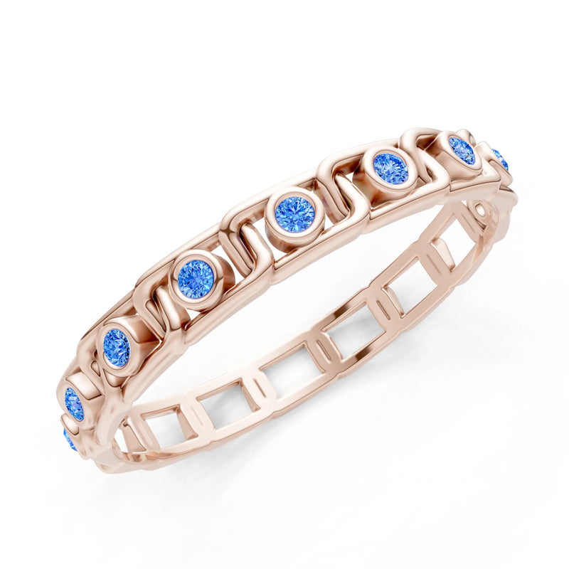 Swiss Blue Topaz Dainty Gypsy Dot Station Round Cut Band