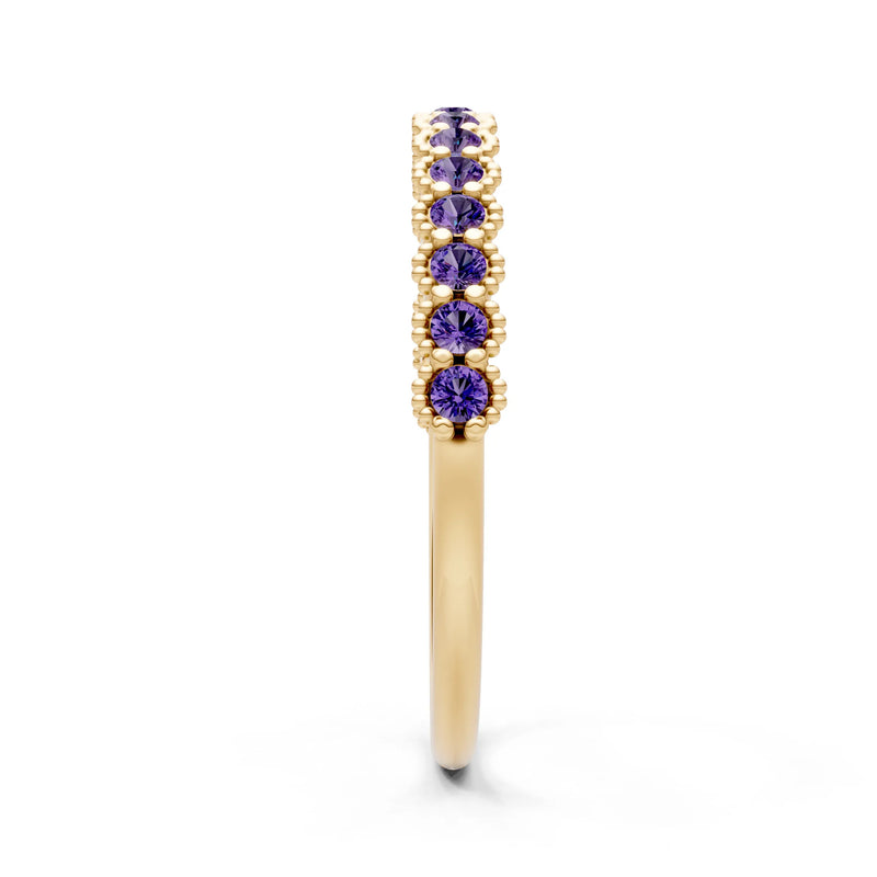 Amethyst Dainty Round Cut U-Scallop Eternity Ring