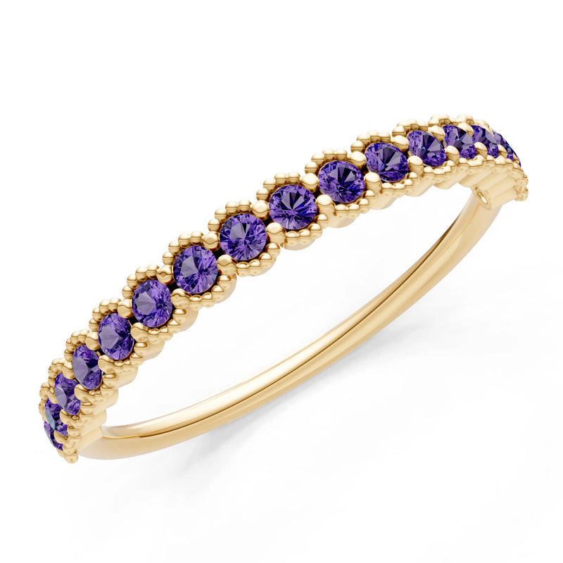 Amethyst Dainty Round Cut U-Scallop Eternity Ring