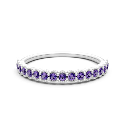 Amethyst Dainty Round Cut U-Scallop Eternity Ring
