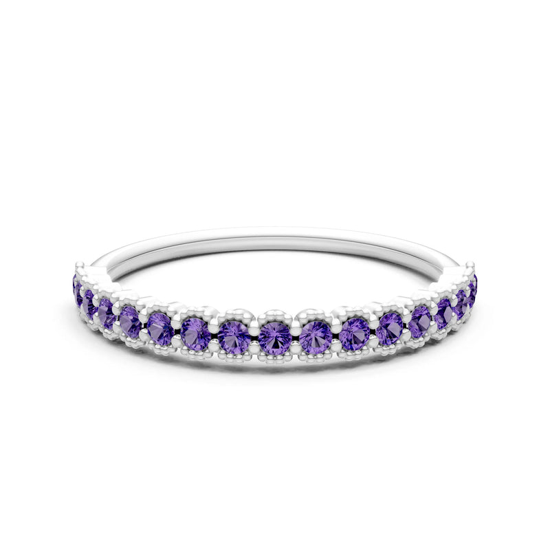 Amethyst Dainty Round Cut U-Scallop Eternity Ring