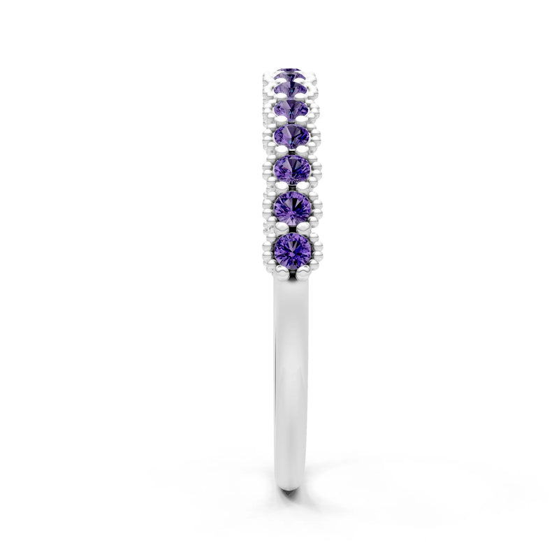 Amethyst Dainty Round Cut U-Scallop Eternity Ring