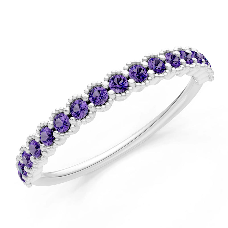 Amethyst Dainty Round Cut U-Scallop Eternity Ring