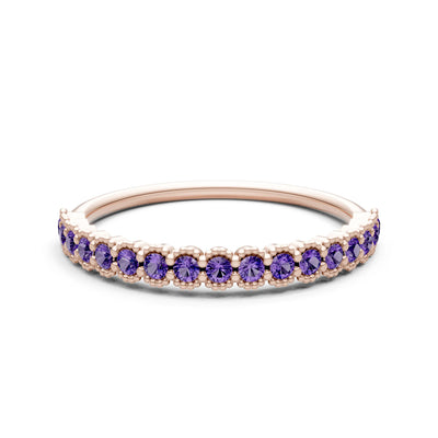 Amethyst Dainty Round Cut U-Scallop Eternity Ring