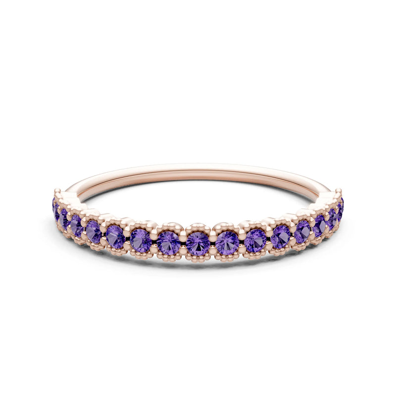 Amethyst Dainty Round Cut U-Scallop Eternity Ring
