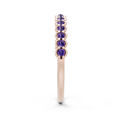 Amethyst Dainty Round Cut U-Scallop Eternity Ring