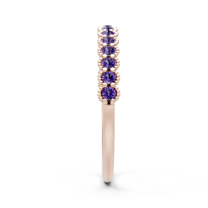 Amethyst Dainty Round Cut U-Scallop Eternity Ring