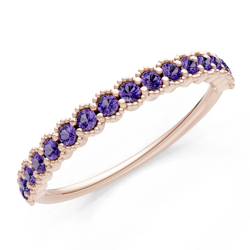 Amethyst Dainty Round Cut U-Scallop Eternity Ring